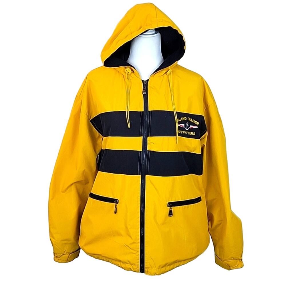 Island Trader Outfitters Women Fleece Lined Rain Coat Yellow/Navy Size M